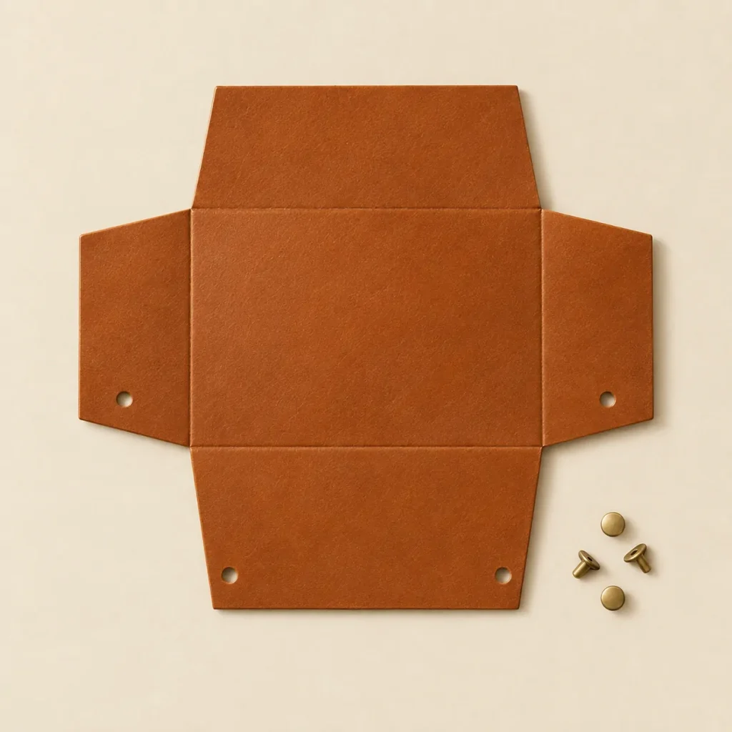 Crossfold unfolded flat, showing the die-cut blank