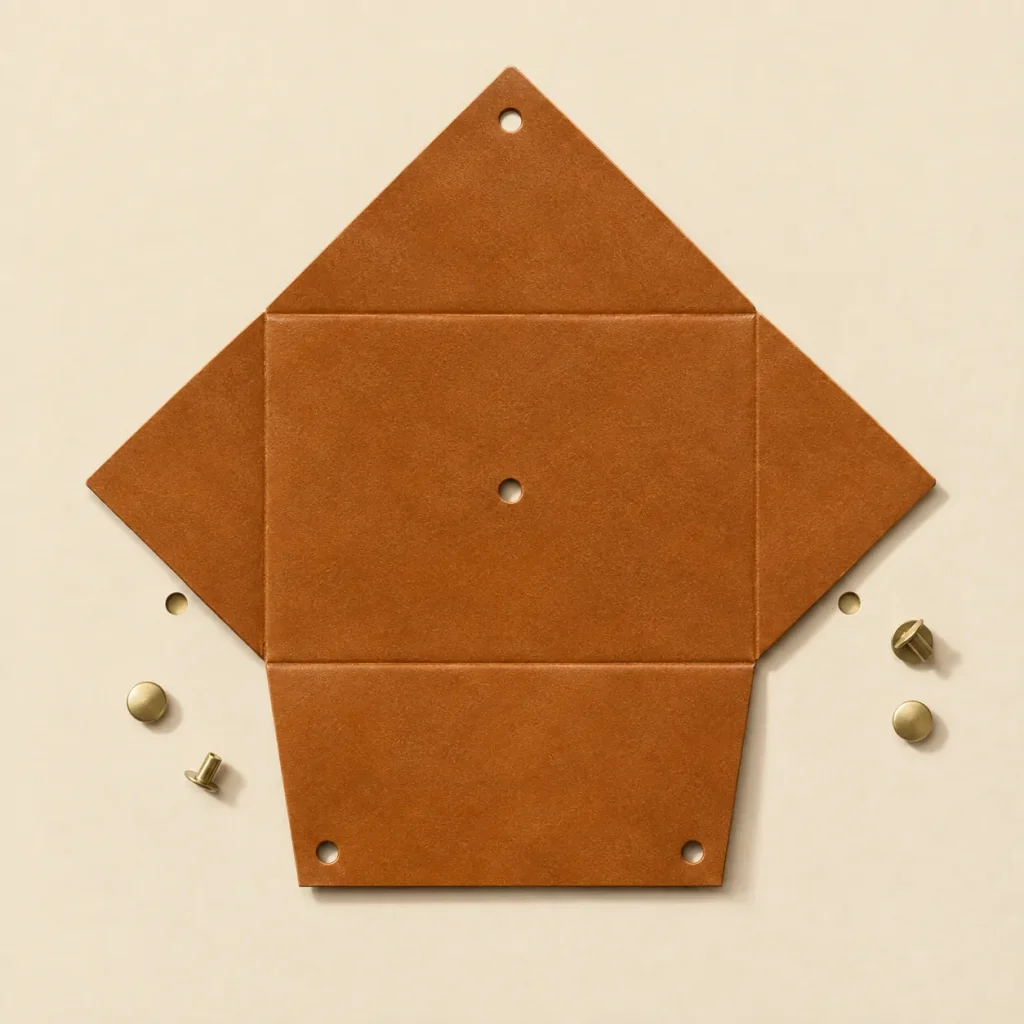 Envelope unfolded flat, showing the die-cut blank