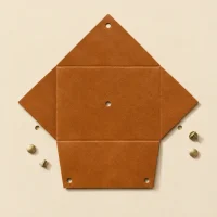 Envelope unfolded flat, showing the die-cut blank