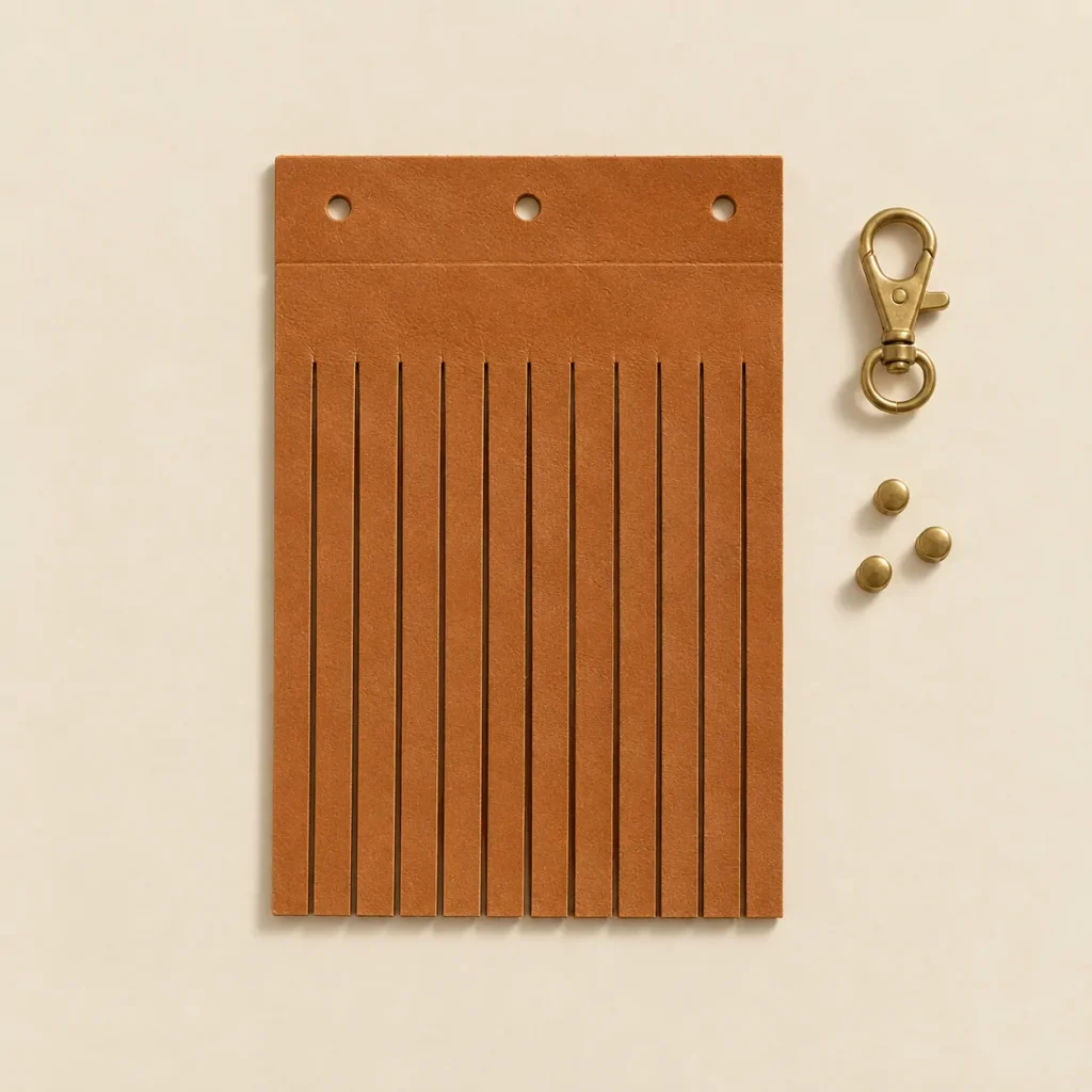 Fringe Charm unfolded flat, showing the die-cut blank