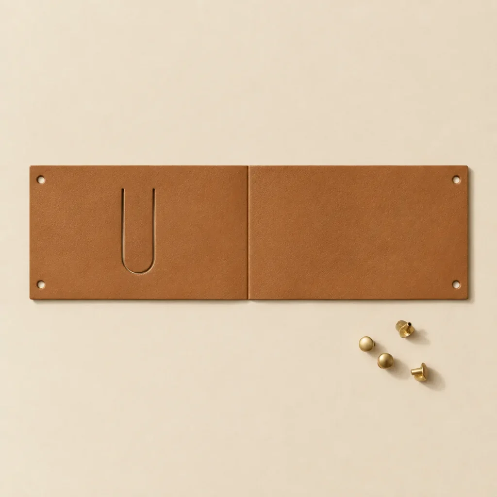 Hinge unfolded flat, showing the die-cut blank