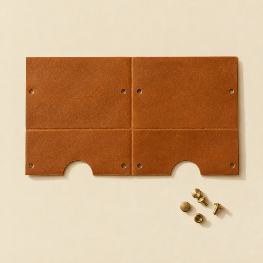 Ledger unfolded flat, showing the die-cut blank