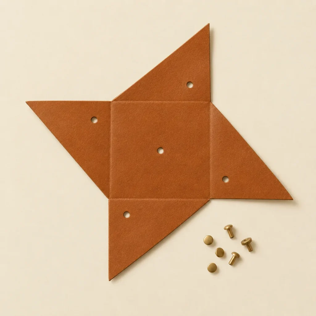 Pinwheel unfolded flat, showing the die-cut blank