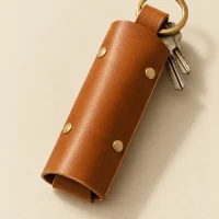 Sleeve Key Pouch, close-up of the rivet and folded edge